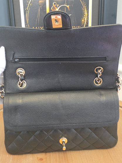 Chanel Medium Classic Double Flap Bag Black Caviar Leather | Gold Hardware | 20 Series