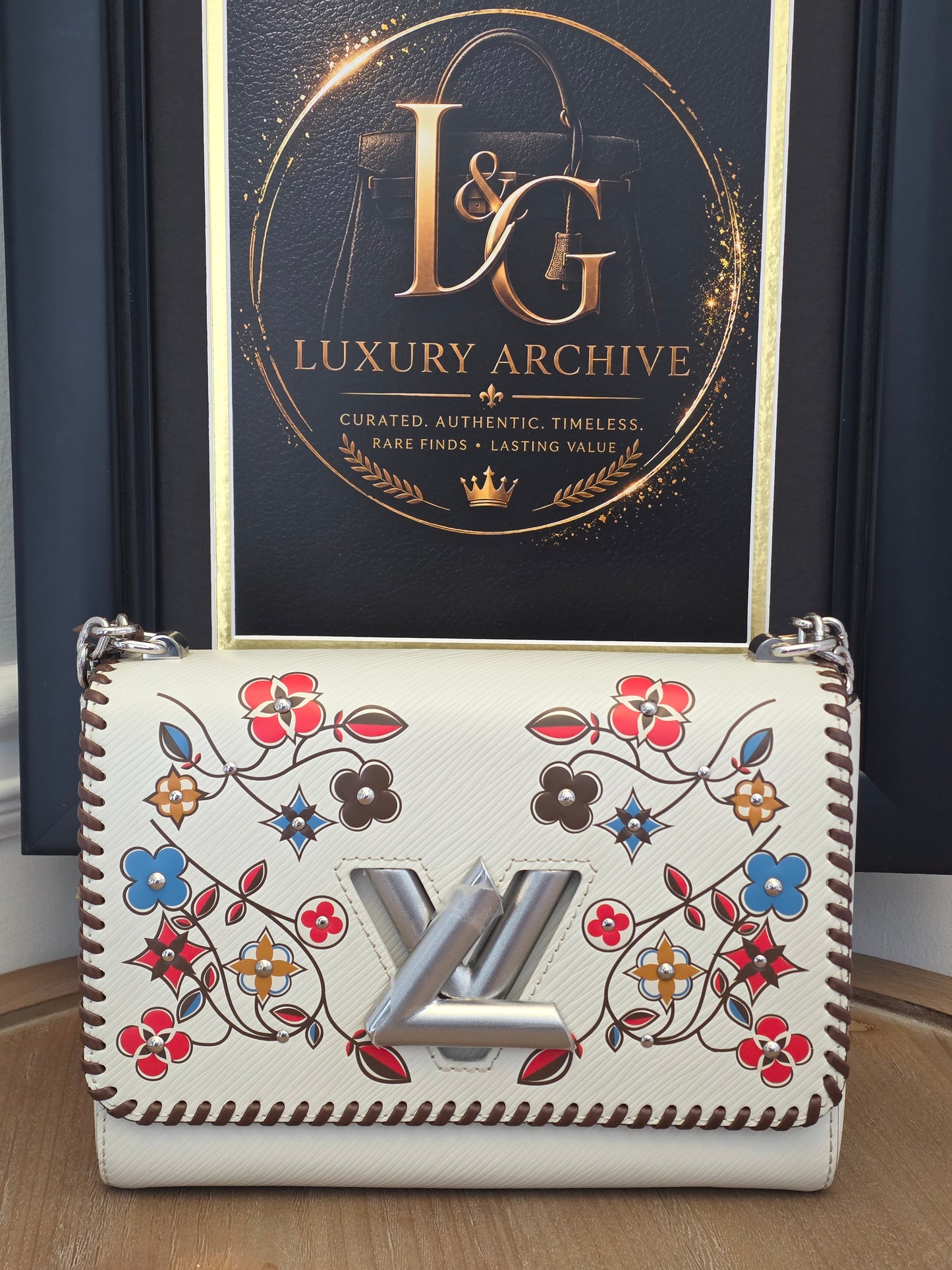 Louis Vuitton Limited Edition Twist MM Flower Embellished Epi Leather Shoulder Bag – White/Multicolor