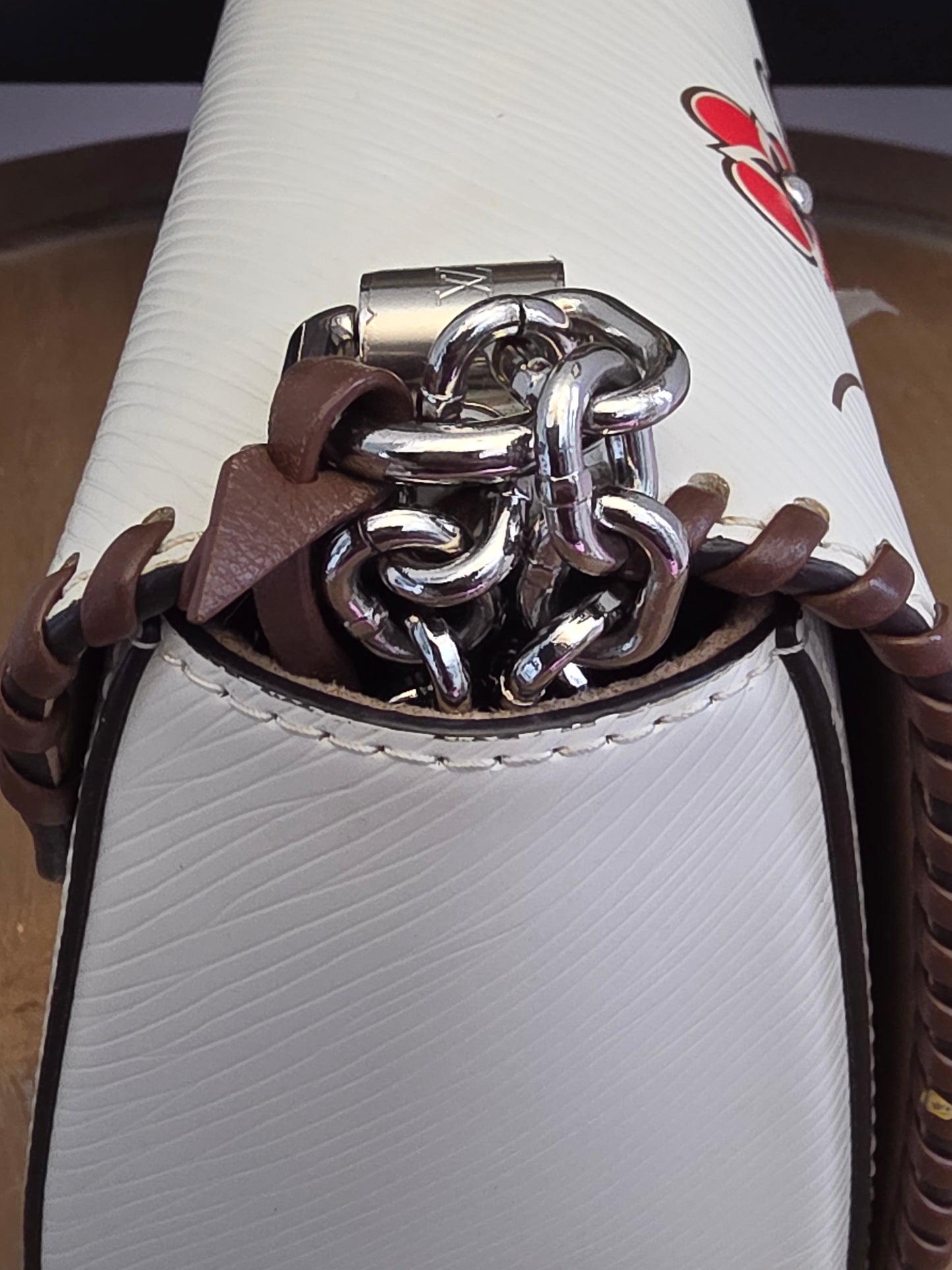 Louis Vuitton Limited Edition Twist MM Flower Embellished Epi Leather Shoulder Bag – White/Multicolor