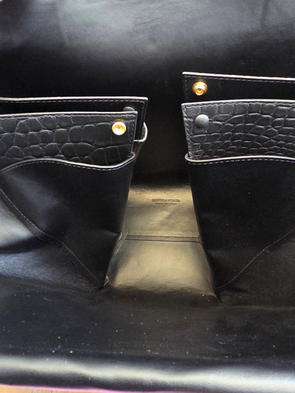 Bottega Veneta Black Crocodile Embossed Leather Top Handle Tote with Matching Pouch  IG Luxury Archive Description