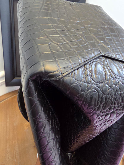 Bottega Veneta Black Crocodile Embossed Leather Top Handle Tote with Matching Pouch  IG Luxury Archive Description