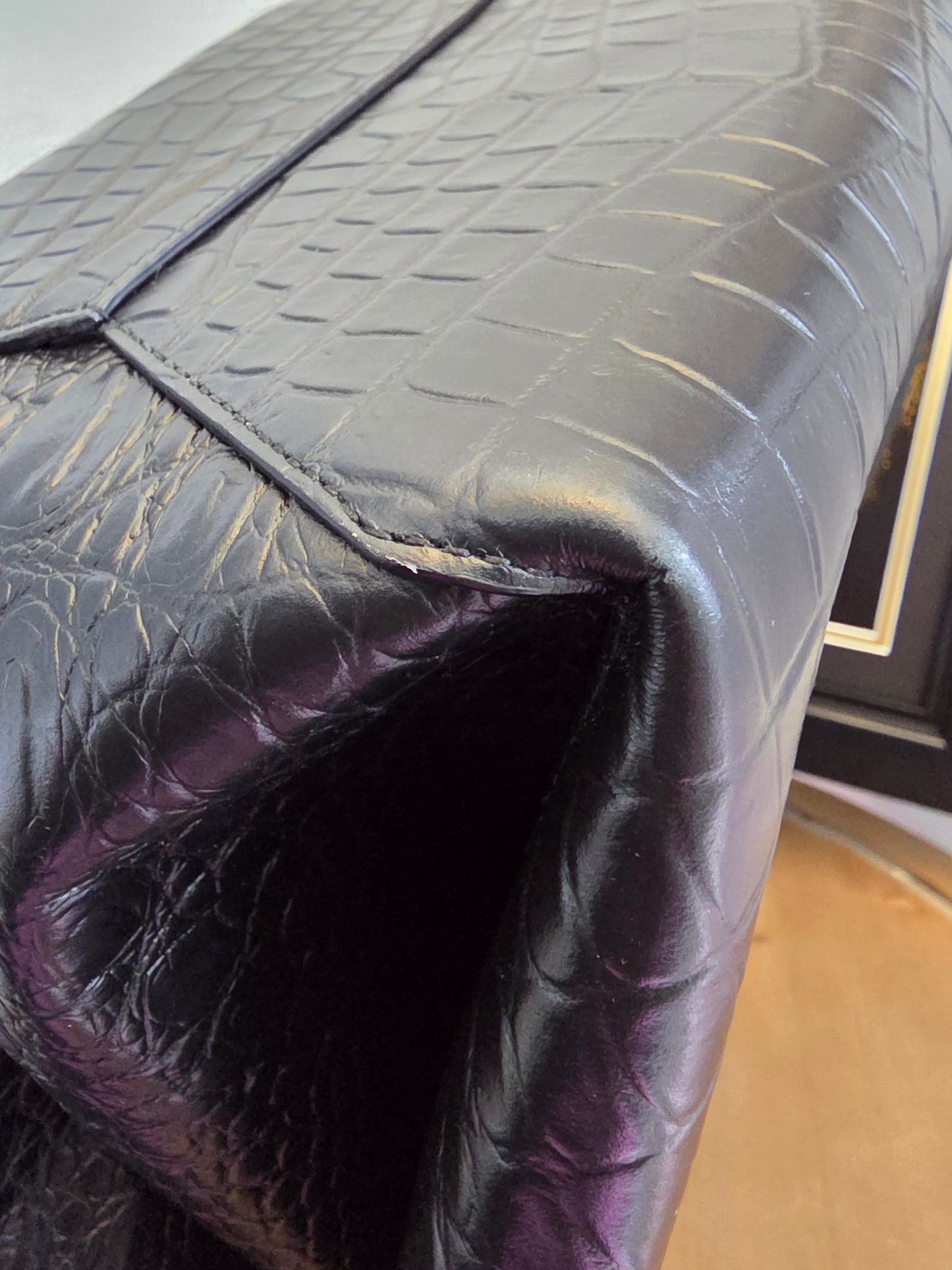 Bottega Veneta Black Crocodile Embossed Leather Top Handle Tote with Matching Pouch  IG Luxury Archive Description