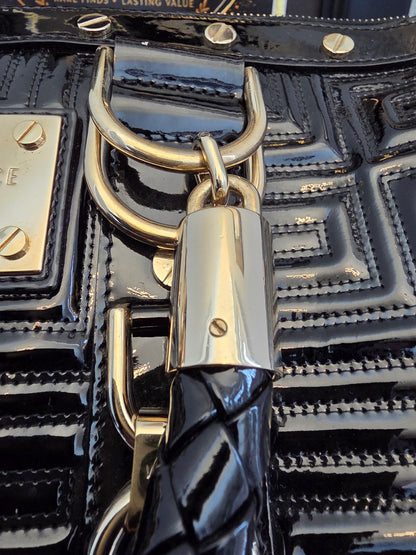 Gianni Versace Couture Black Patent Greek Key Boston Bag