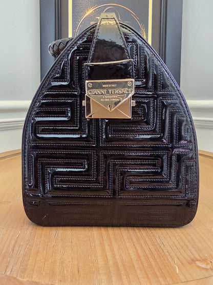 Gianni Versace Couture Black Patent Greek Key Boston Bag