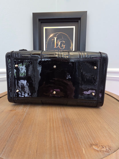 Gianni Versace Couture Black Patent Greek Key Boston Bag