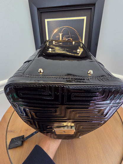 Gianni Versace Couture Black Patent Greek Key Boston Bag