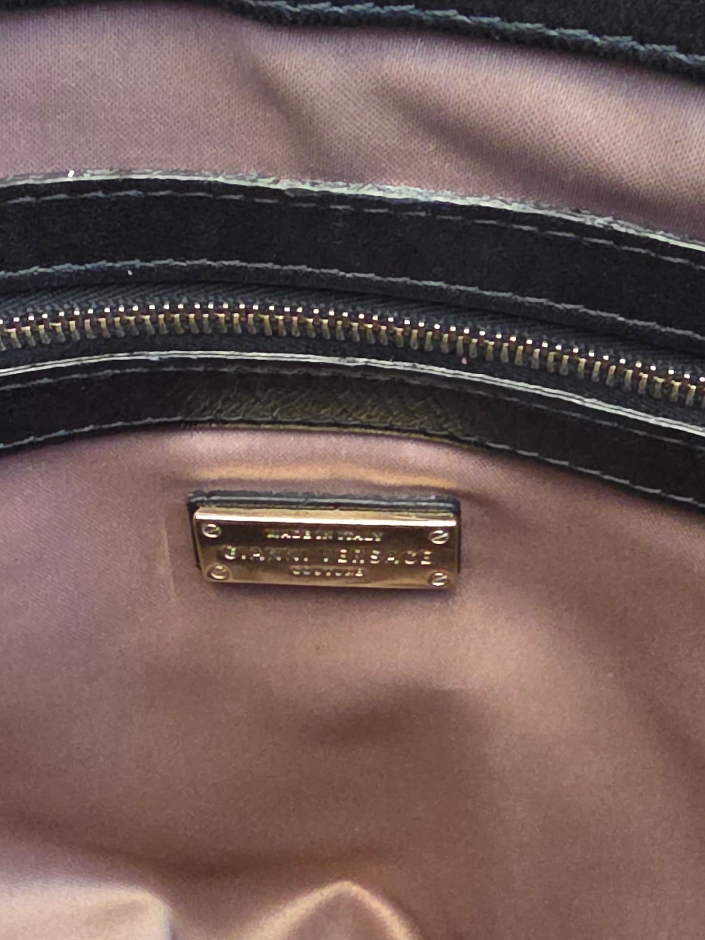 Gianni Versace Couture Black Patent Greek Key Boston Bag