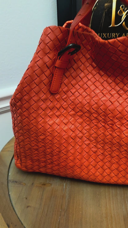 Bottega Veneta Maxi Cabat Intrecciato Woven Leather Tote Bag Coral Orange XL