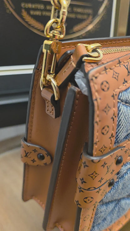 Louis Vuitton Denim Quilted Trunk Chain Wallet Bag  Description
