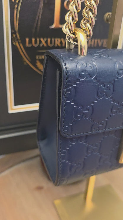 Gucci Padlock GG Signature Leather Chain Shoulder Bag – Navy & Gold 💎