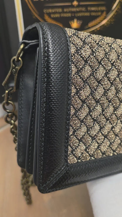 Bottega Veneta Intrecciato Olimpia Knot Shoulder Bag Metallic Bronze & Black
