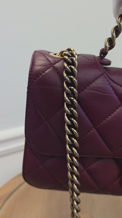 Chanel Burgundy Lambskin Quilted Flap Bag with Aged Gold Hardware