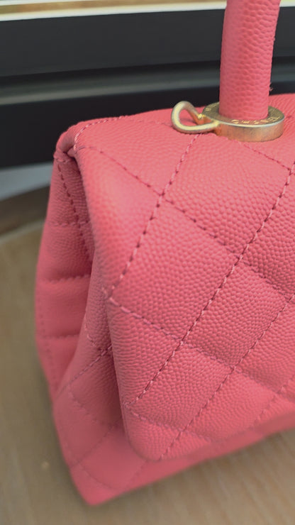Chanel Small Coco Handle Bag | Peach Coral Caviar Leather | Aged Gold Hardware | Rare Color